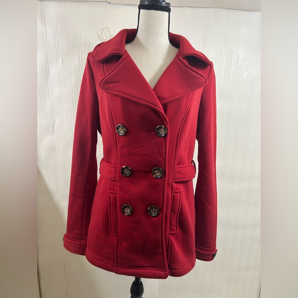 Women's Red Double-Breasted Peacoat